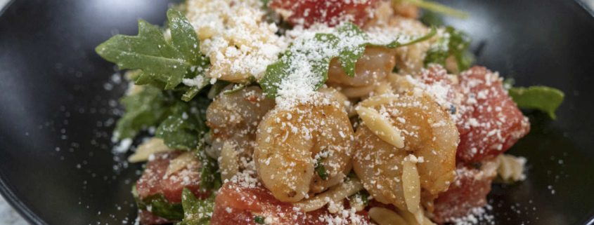Grilled Shrimp, Watermelon and Orzo Salad  